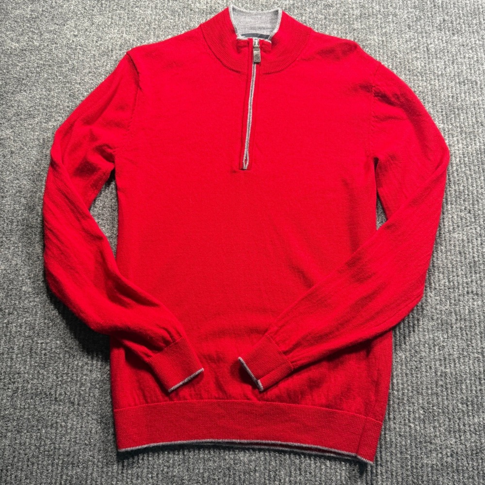 Hart Schaffner Marx Quarter Zip Sweater Mens S Red Merino Wool Quiet Luxury